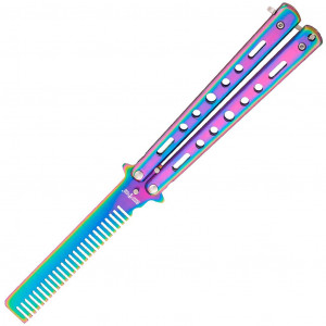 Нож бабочка тренировочный, тупой (не острый) расческа 1090 градиент, разноцветный